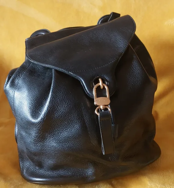 SUPERBE SAC A MAIN OU A DOS  DELVAUX BRUXELLES cuir gréné noir EXCELLENT ETAT