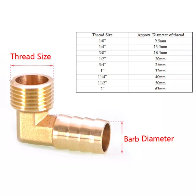 Brass Pipe Fitting Hose Barb Tail Connector BSP Elbow Male Joint -Fuel Air Water