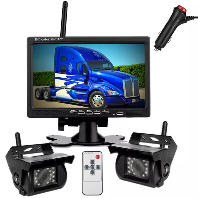 2x Wireless Car Reversing Camera 7" Monitor Rear View Kit for Truck Caravan Bus