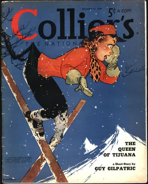 Collier's Magazine December 21 1940 Robert O. Reid Girl Skier Cover Art
