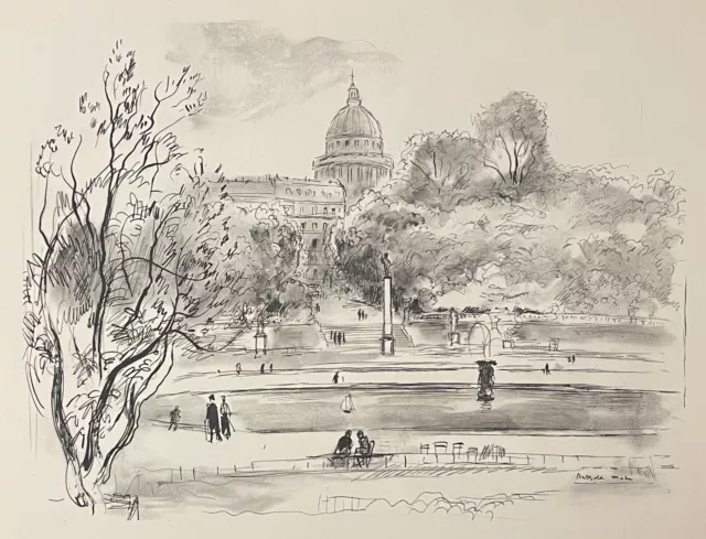 Paris jardin Du Luxembourg lithographie de 1933 Berthold MAHN (1881-1975) France