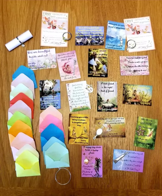 18 cute Mini fairy notes & certificates ,tooth fairy, mini envelopes, charms