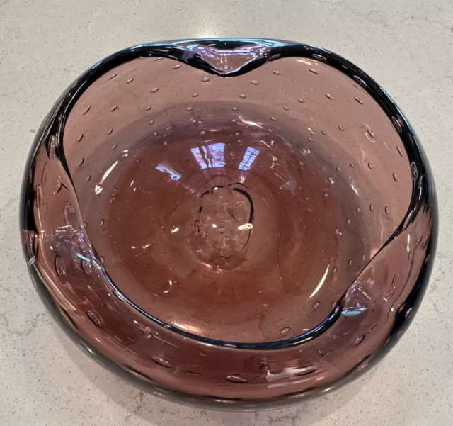 Vintage Murano Purple Hand Blown Glass Controlled Bubbles Candy Dish Ash Tray