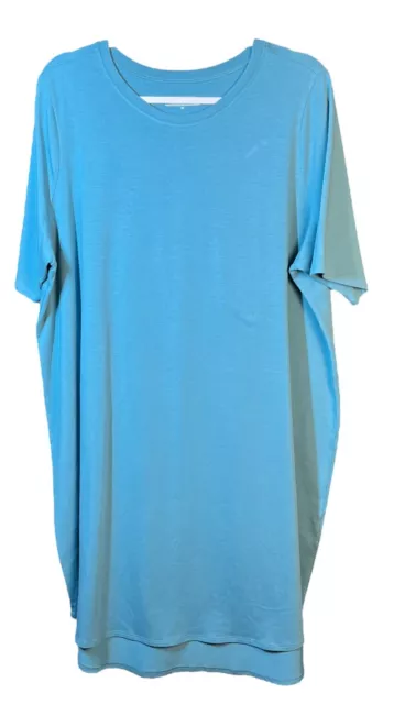 Eileen Fisher Woman Cotton Spandex Sheath Dress Teal Blue 2X Short Sleeve Jersey