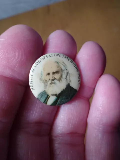 1896 Pepsin Gum Co. Celluloid Pinback Button Henry W. Longfellow American Poet