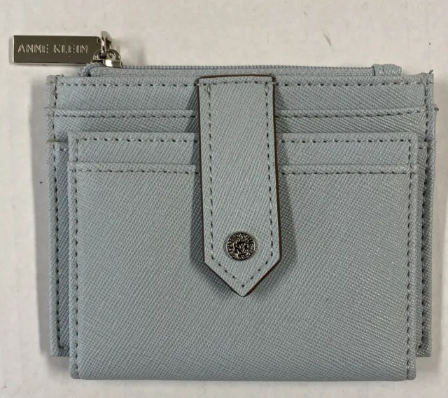 Anne Klein Pegged Card Case Wallet/w Coin Compartment Light Blue ￼NWOT