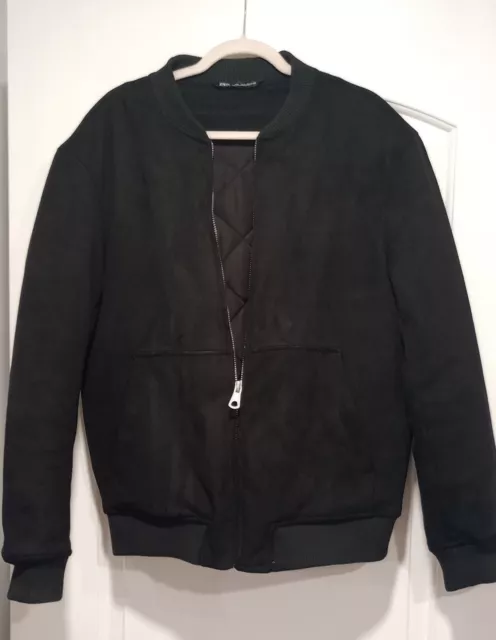 Zara Men's Black Faux Suede Bomber Jacket - Large