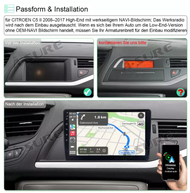 10.1'' CarPlay Android 11 Autoradio 2+32GB GPS Navi für Citroen C5 II 2008-2017 3