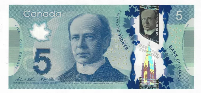 Banknote 2013/2021 Canada $5 Five Dollar Polymer P/INB PL/27 Wilkins/Poloz UNC