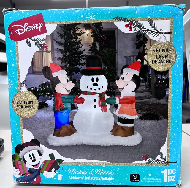 NEW Disney Gemmy 6’ Inflatable Mickey + Minnie w/ Snowman Winter Christmas