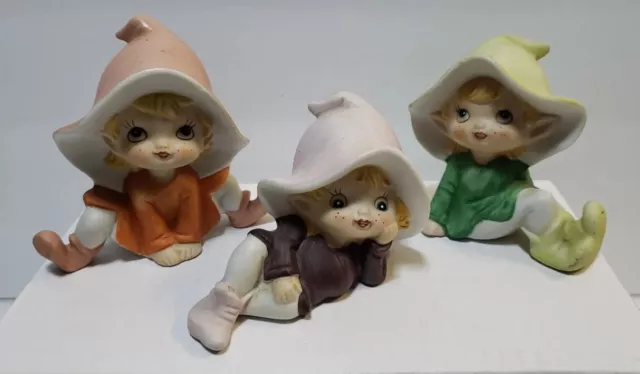 Homco Pixie Elf Lot of 3 Porcelain Ceramic Figurines Figures Taiwan #5213