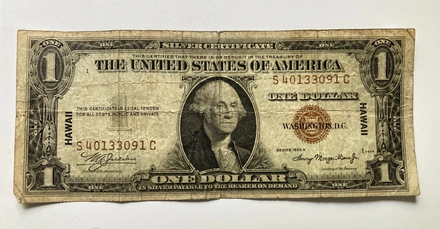 1935-A $1 One Dollar Silver Certificate HAWAII Note