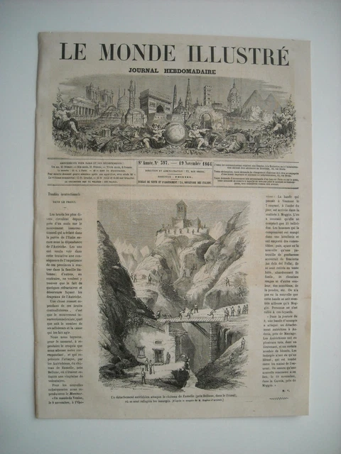 1864 Engraving. Troubles In Friuli. Austrian Detachment Attacks The Castle