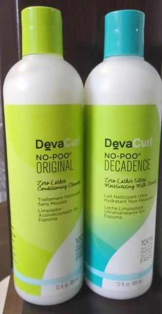 Deva Curl No-Poo Cleanser-Lot of 2 12 Oz Bottles Original & Decadence No Lather