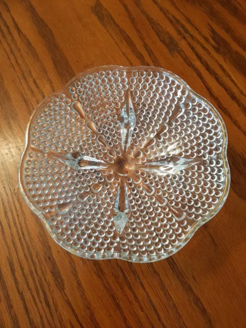 Hazel Atlas Clear Glass Hobnail Beaded TEARDROP  4-Toed Footed Candy Dish Bowl.