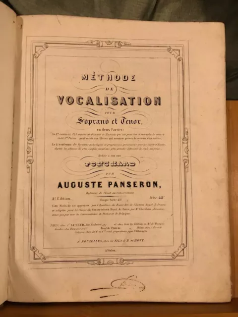 Auguste Panseron Méthode de vocalisation ténor soprano partition Schott 2e livre