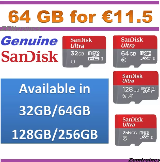 Genuine Sandisk Micro SD card Ultra Class 10 HC 32GB / 64GB / 128GB / 256GB