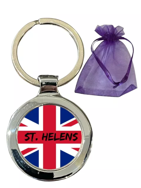 St Helens On The Union Jack Personalised Beta Keyring in Gift Bag