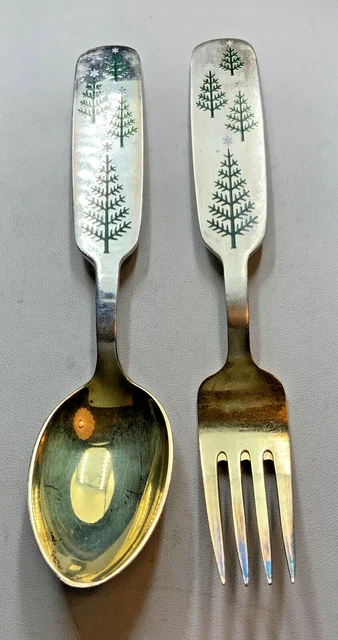 A. Michelsen Denmark  enameled sterling spoon & fork set