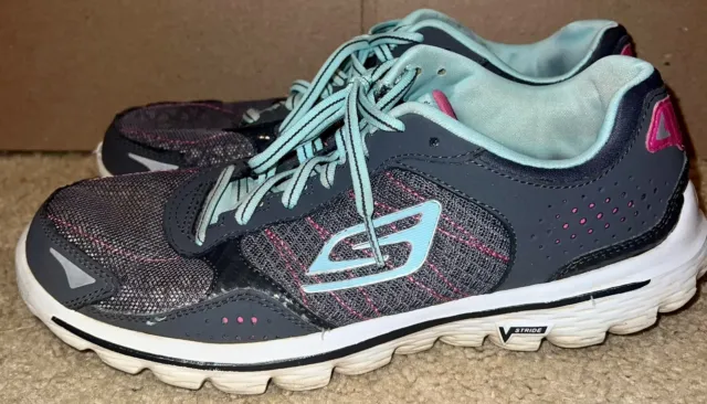 Skechers Womens Shoes Size 9 Sneakers Gray Blue Pink Athletic Running Go Walk