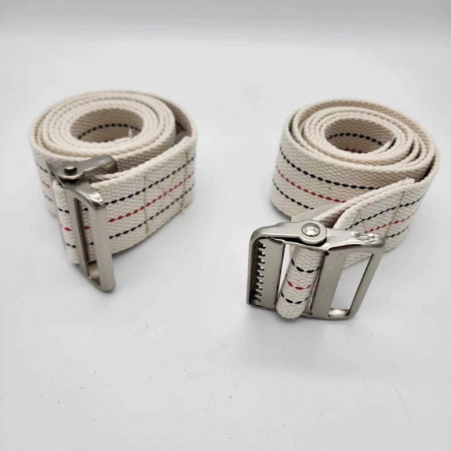 2 cinturones de marcha de asistencia al paciente Medline 2x60 hebilla de metal de algodón lavable a rayas