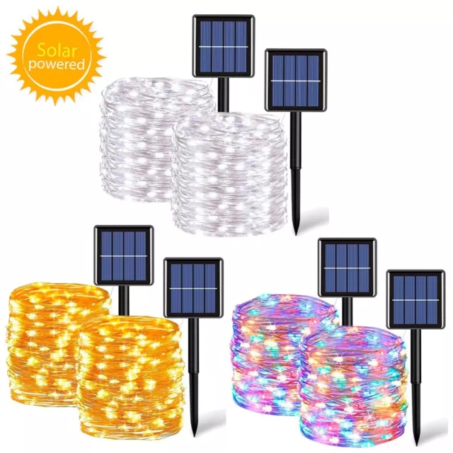 2 Pack LED Solar Fairy String Lights Copper Wire Outdoor Waterproof Garden Decor