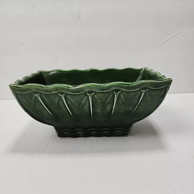 Preowned Vintage "McCoy USA" Green Rectangular Scalloped Edge Wavy Base Planter