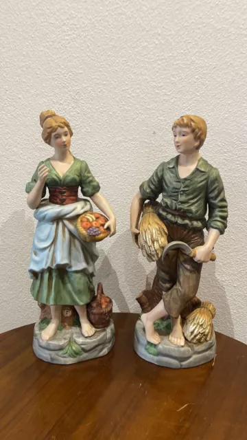 Splendide Paire De Statues en Porcelaine Capodimonte Vintage