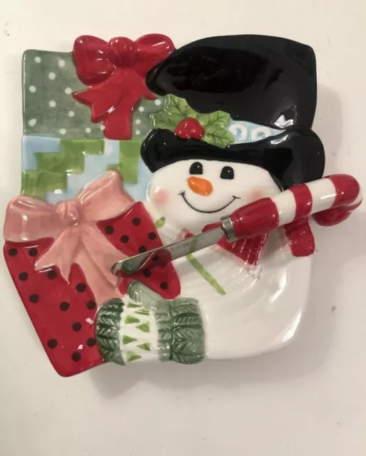 Fitz & Floyd Harry Folk  Snack Plate/spreader Snowman