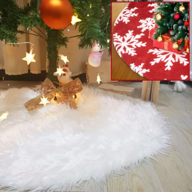 Christmas Tree Skirt Snowy Faux Plush/Snowflake Cover Ornament Faux Fur Pet Mats