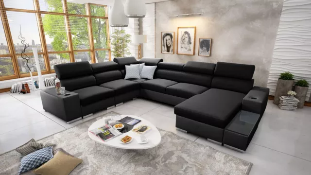 Wohnlandschaft Sofa U Form Bettfunktion Polstersofa PERS VIII Kunstleder Gewebe