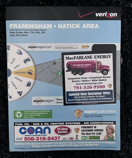 Framingham Natick MA Area Verizon Phone Book 2013-2014