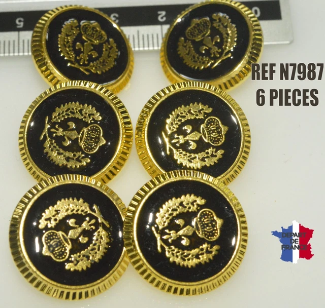 Lot De 5 Gros Boutons Vintage Bleu Quasi Noir à Pied Doré 2,8 Cm - Réf 1778