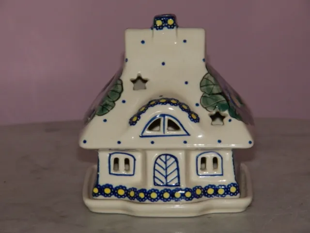 Polish Pottery UNIKAT Signature Illuminated Cottage House Tea Light! Mila!