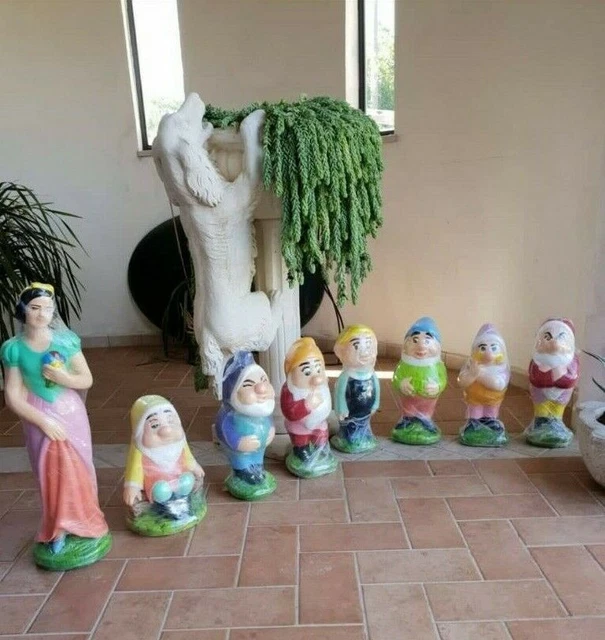 Statuette Biancaneve E Sette Nani - Set 8 Pezzi In Poliresina Per Giardino, Resistenti Alle Intemperie