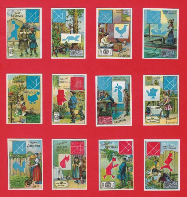 Poster Stamps Tangram Game Ice Skating Red Indian Dachshund Teckel Farm Suchard