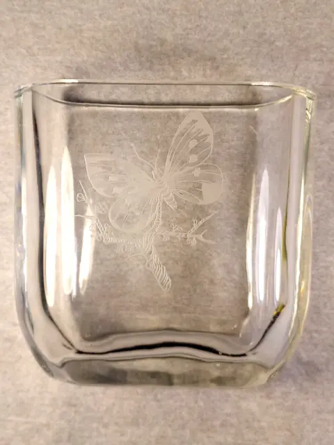 Vintage ORREFORS Elliptical Etched Clear Heavy Crystal BUTTERFLY VASE 5-1/2" T