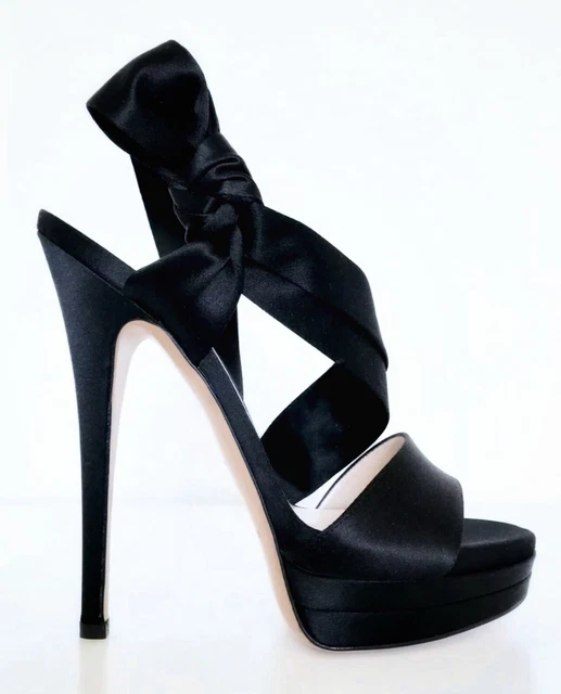 Casadei scarpe donna sexy sandali bow con fiocco e plateau in raso nero 37 Nuove