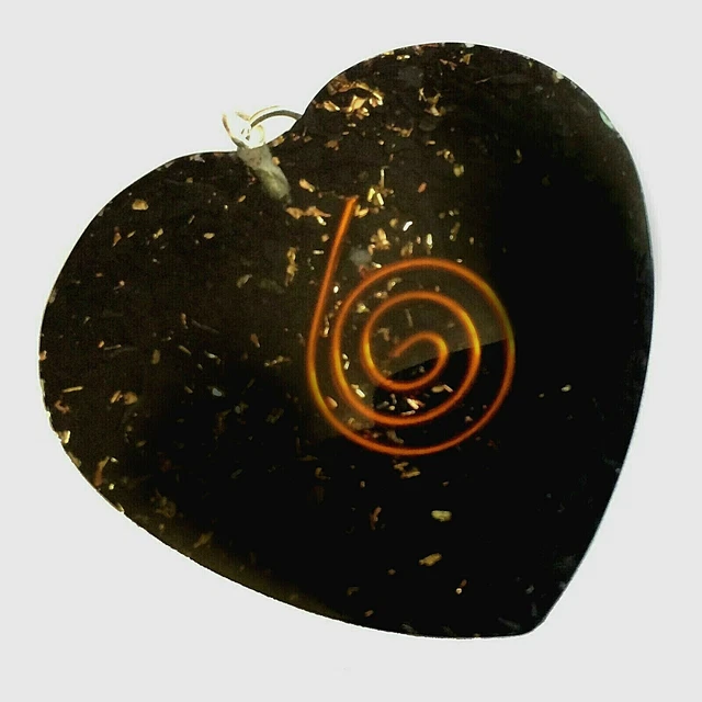 Orgone Energy Heart Pendant Black Shungite Orgonite Necklace Copper Coil Reiki