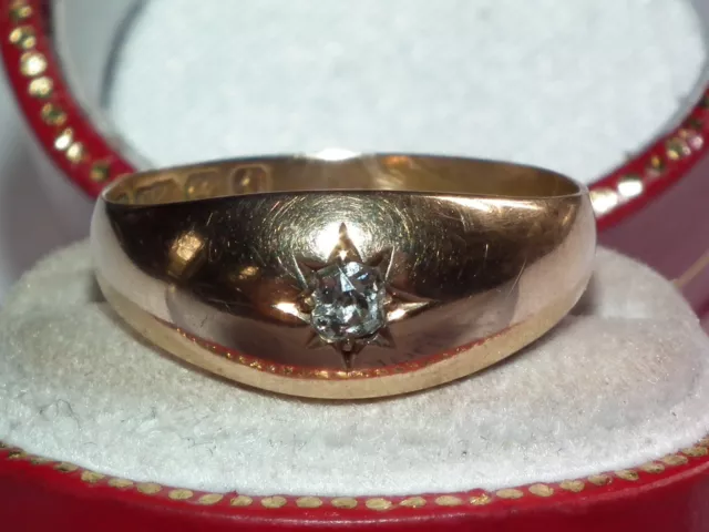 Lovely Looking Victorian 1883 Solid 15ct Gold Natural Diamond Set Gypsy Ring