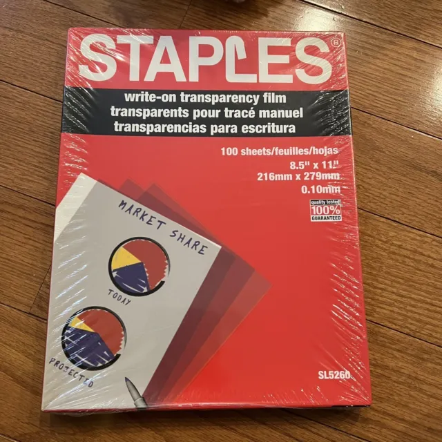 Staples Write On Transparency Film 100 Sheets 8.5" x 11" SL5260 - New