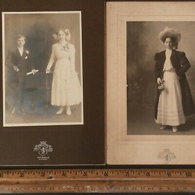 Lot of 2 Post Victorian Art Vtg 1920s Cabinet Photo Portrait Fancy Dress Home
