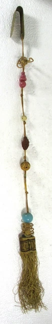 Antique 21" L Oriental Tassel Cord W/Beads - Ojimes, Brass Fastener Hair Or Belt