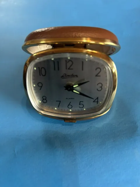 Vintage Linden Germany Travel Alarm Clock Collectible Black/Gold - Glows in dark