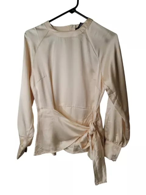 Sincerely Jules Size Medium Womens Blouse Cream Satiny Long Sleeve Top NWT