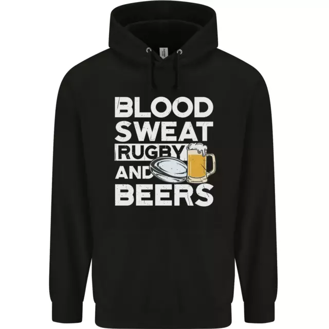 Blood Sweat Rugby and Beers Funny Mens 80% Cotton Hoodie