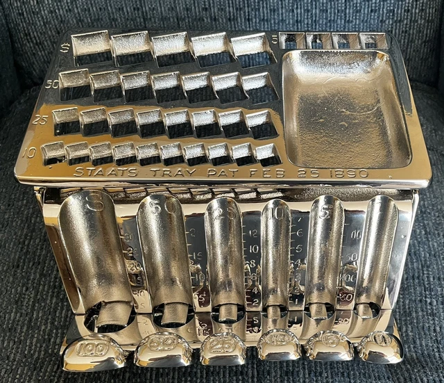 Antique Nickel Plated Staats Tray Pat. Feb 25, 1890 Changer Machine W/Money Tray