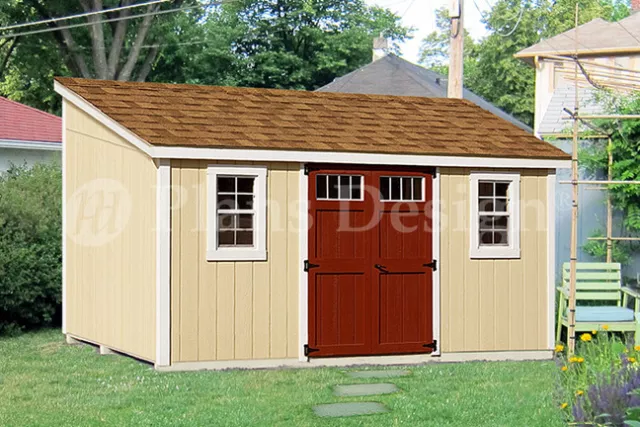 10' x 14'  Storage Shed Plans Slant / Lean To #D1014L, Material List Included