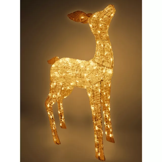 Großer 120 LED Hirschkuh mit Rehkitz Acryl Figur warmweiß Weihnachtsbeleuchtung