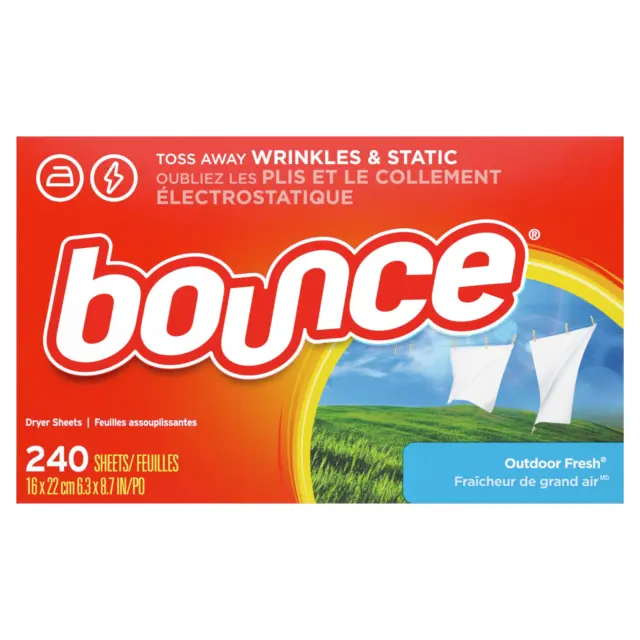 Original Bounce Dryer Sheets Laundry Fabric Softener, Outdoor Fresh, 240 Count